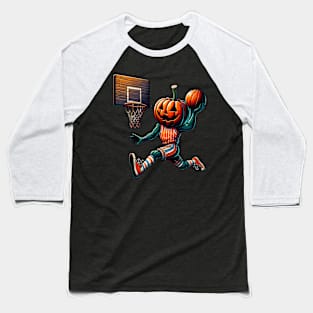 Halloween Pumpkin Basketball Player Slam Dunk Baseball T-Shirt